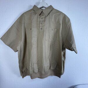 John Blair Polo Shirt Mens 2XL Beige Pullover Short Sleeve Cotton Pockets New